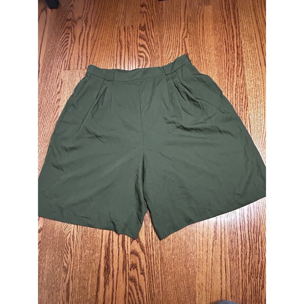 Vintage Wentworth Gallery Olive Green Pleated High Waist Shorts Women 36 Retro